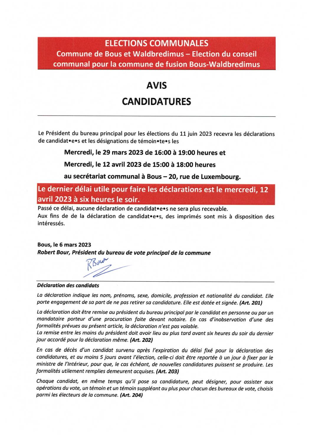 Elections communales – Candidatures